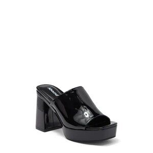 ABOUND "Sarah" Block Heel Mule Black Slide Patent